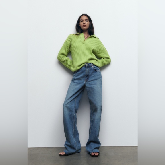 Zara sweater oversize cozy cardigan vneck ribbed collar - Picture 6 of 10